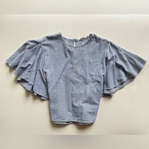 Madewell | Blue Pinstripe Ruffle Butterfly Sleeve Top